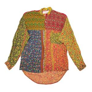 Vintage Patchwork Tunic Top Size Medium Paisley Button Front Patricia Hermann